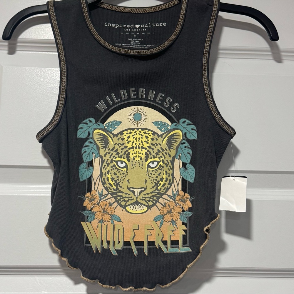 Women’s medium inspired culture tiger ruffled hem tank top NWT